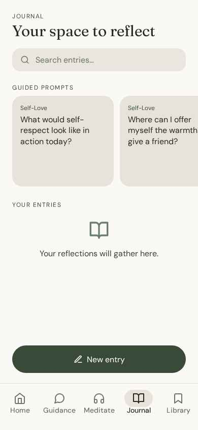 The journal screen in The Voice of Reason with guided prompts