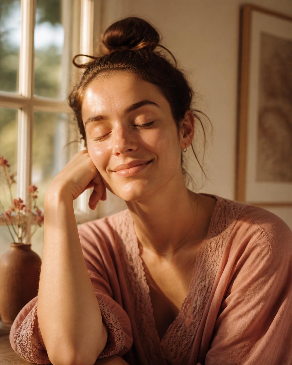 A woman resting quietly in warm afternoon light